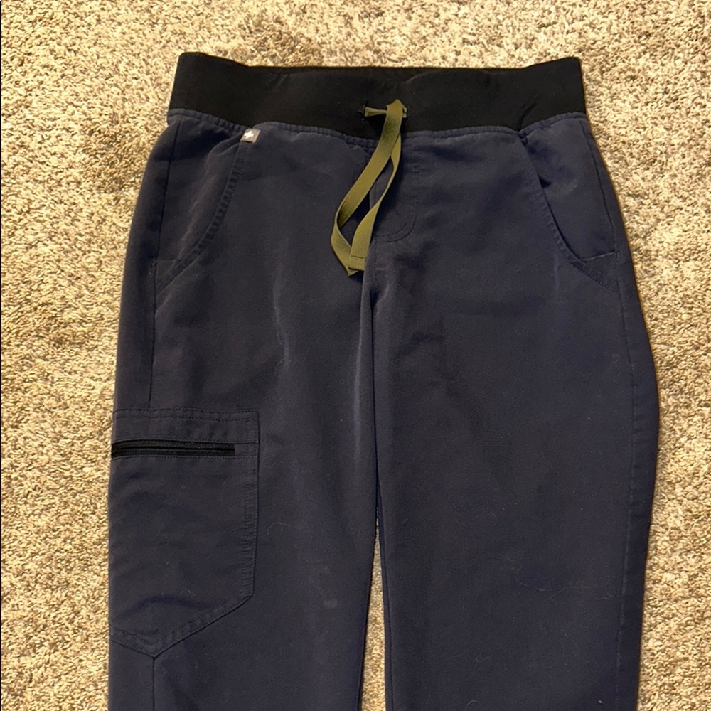 Figs Blue and Black Cargo Pants with Elastic Waistband